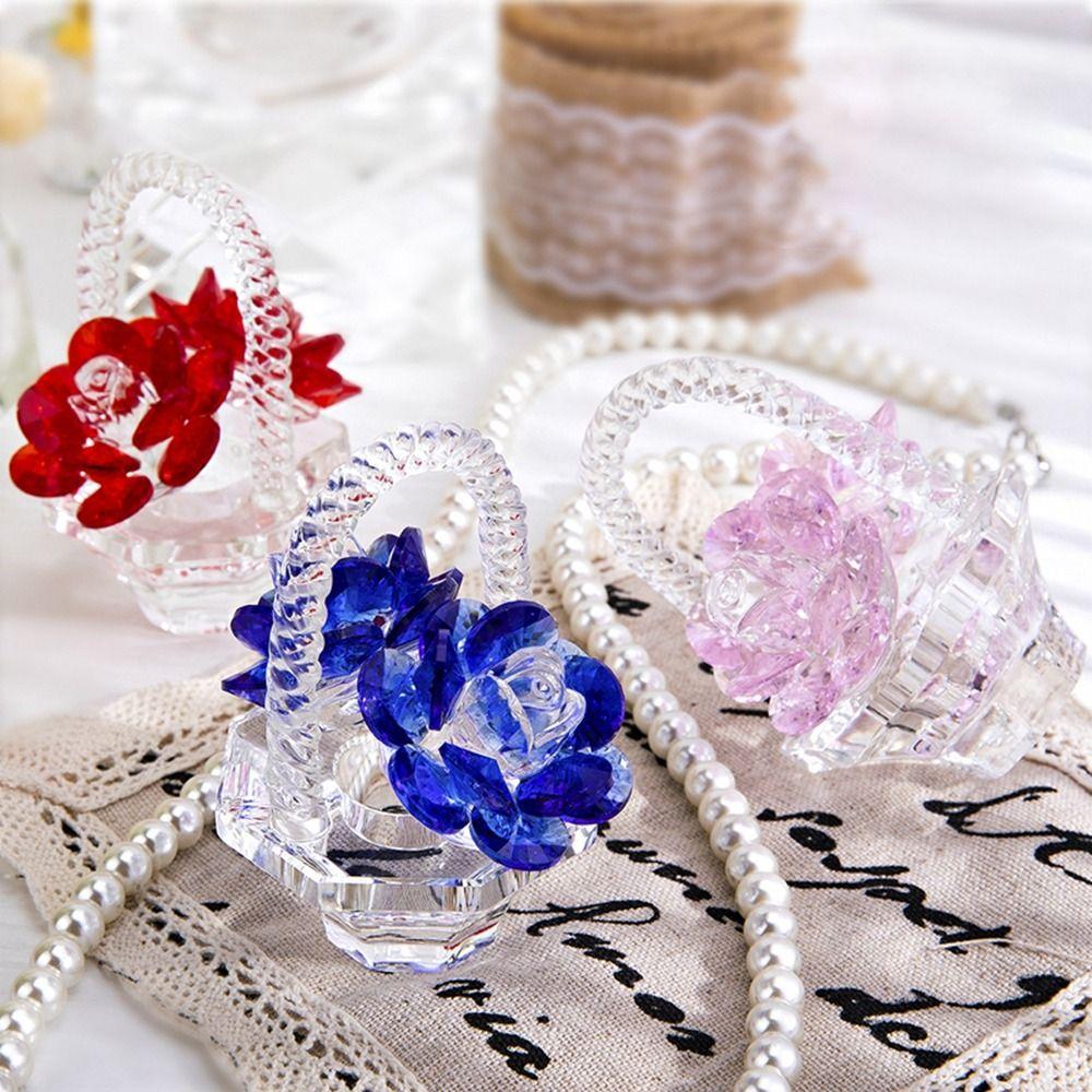 Beautiful Crystal Flower Basket Figurines Small Car Ornaments  Office