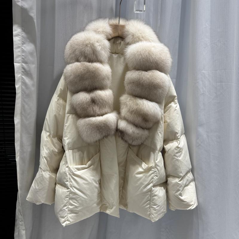 European Station Winter Light Luxury Fox Big Fur Collar Down Jacket Women's Medium and Long Waist Fashion Warm Jacket