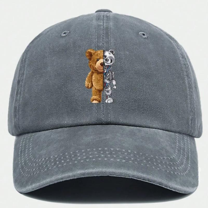 Cappellino da baseball vintage lavato con simpatico motivo di orsacchiotto, adatto sia per Unisex che per Donne, traspirante e regolabile.