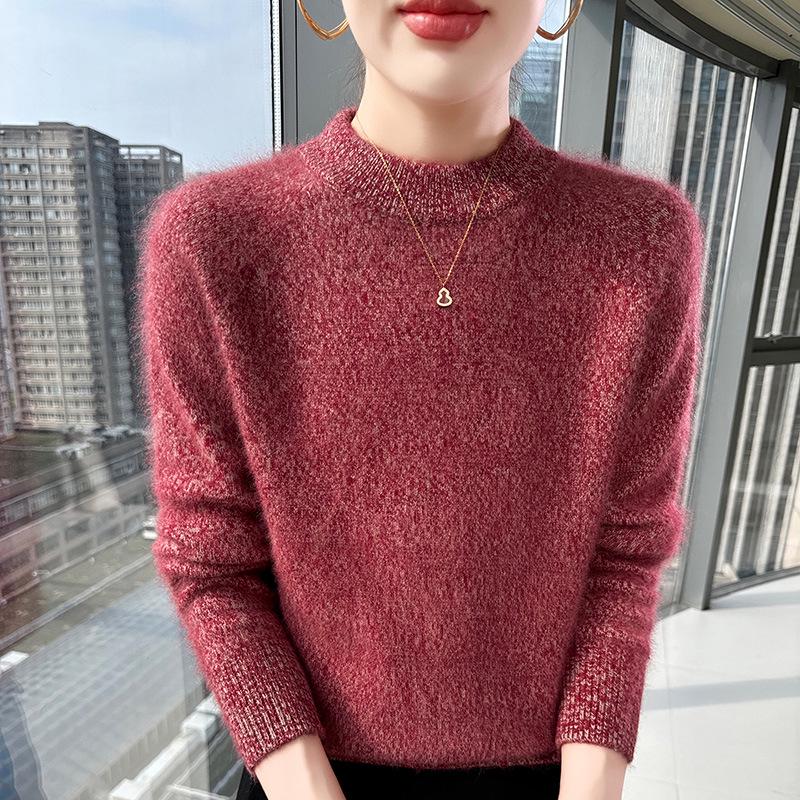 Lekasha Women's Mink Cashmere Marled Yarn Drop Shoulder Knitwear for Autumn/Winter