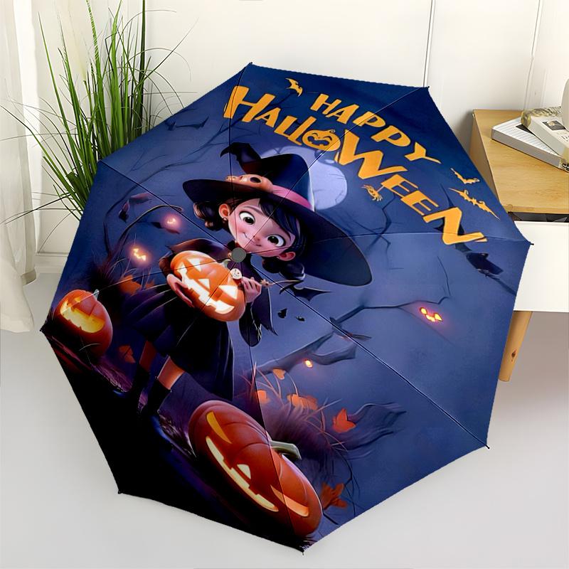 1pc Witch Moon Halloween Pumpkin Automatic Opening and Closing Umbrella, Lightweight 3-Fold, With Cute Cartoon Characters, Suitable for Home, Out