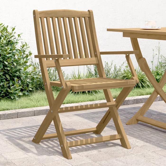 VidaXL Lot de 4 Chaises Pliables de Jardin, Sièges avec Dossier, Meubles de Patio Terrasse Extérieur, Moderne, Bois Massif 365742