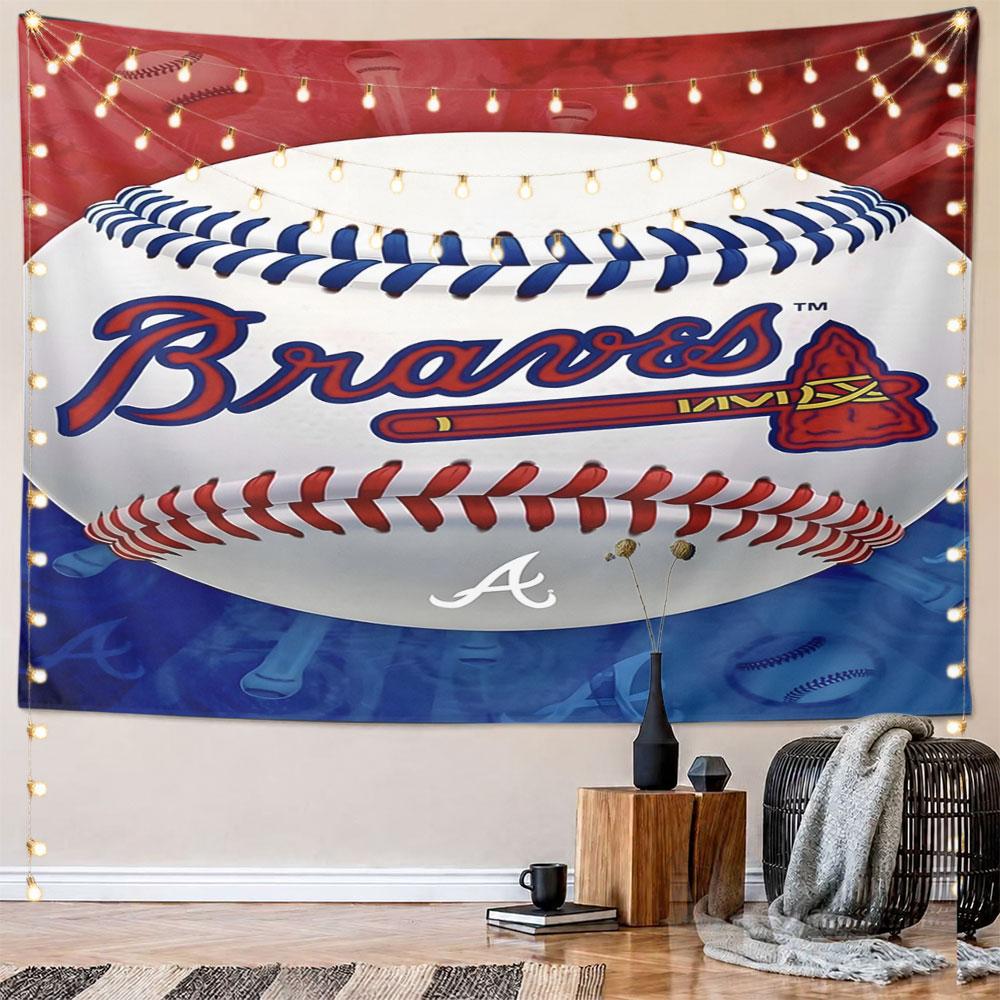 "Baseball Logo with Braves Design" Pattern Wall Hanging Tapestry Decorative Tapestry Home Decor for Bedroom and Living Room