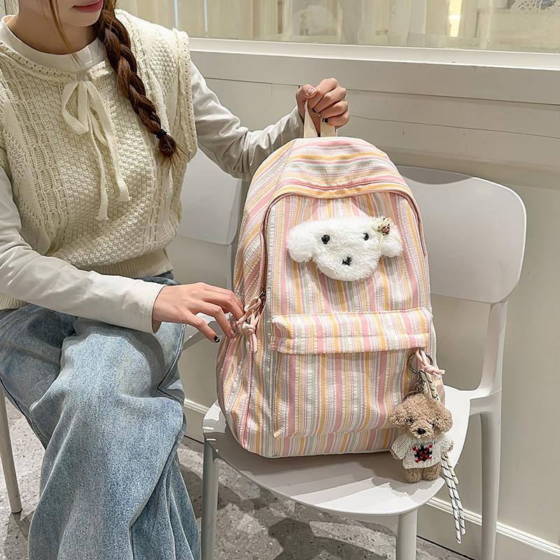 Student School Bag Women's Striped Print Backpack Large Capacity Backpack