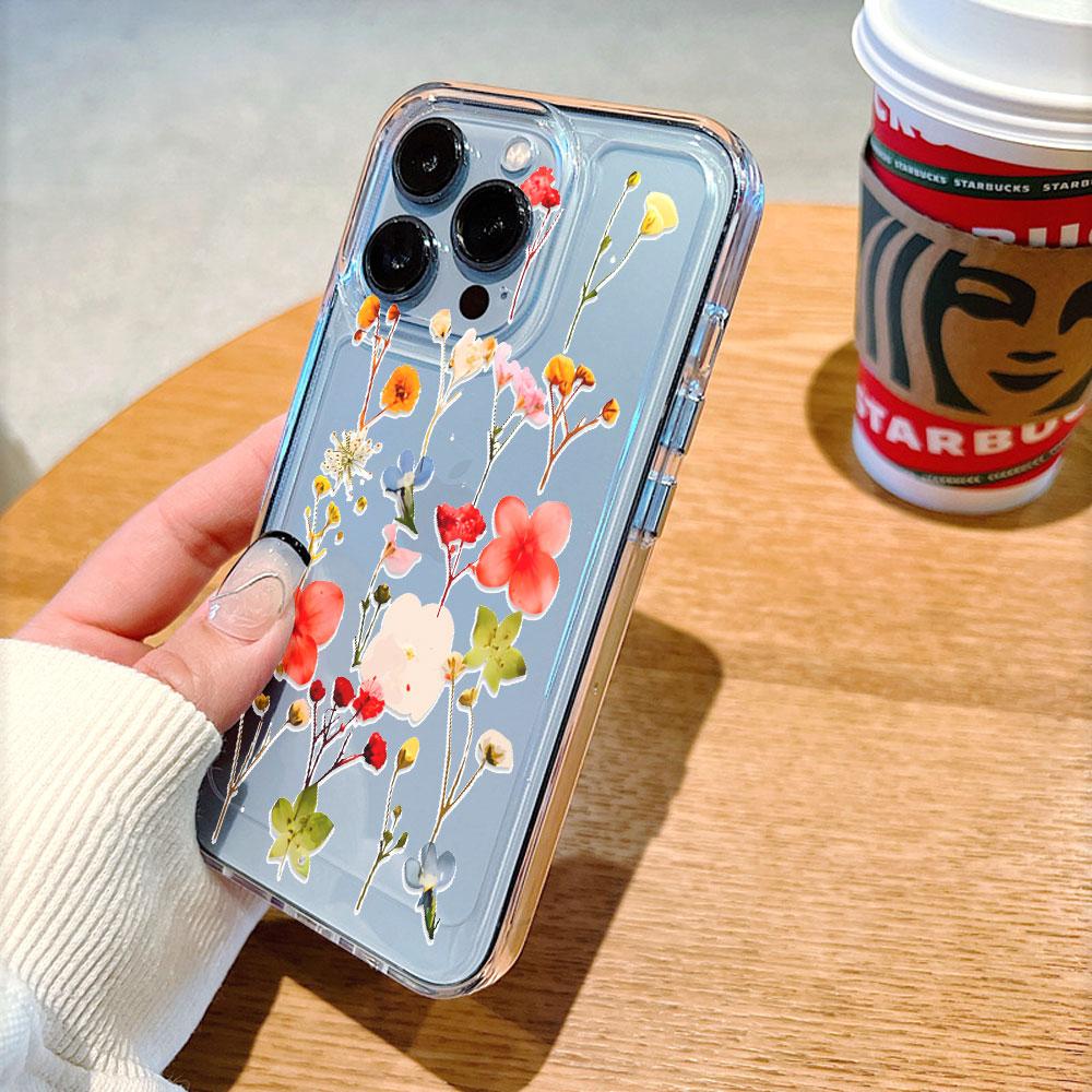 Colorful Pressed Flowers Phone Case for IPhone 17 15 16 14 13 12 11 Pro Max Plus 12 13 Mini TPU Protect Cover
