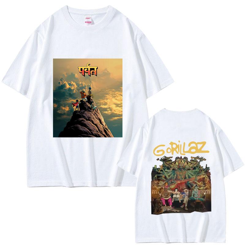 Rockowy Zespół Gorillaz Koszulka z Trasy The Mountain Tour 2026 Męska Vintage Miękka Bawełniana Koszulka Męska Casualowa Oversize z Okrągłym Dekoltem
