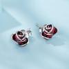 Silver Earrings Red Roses Studs Silver 925