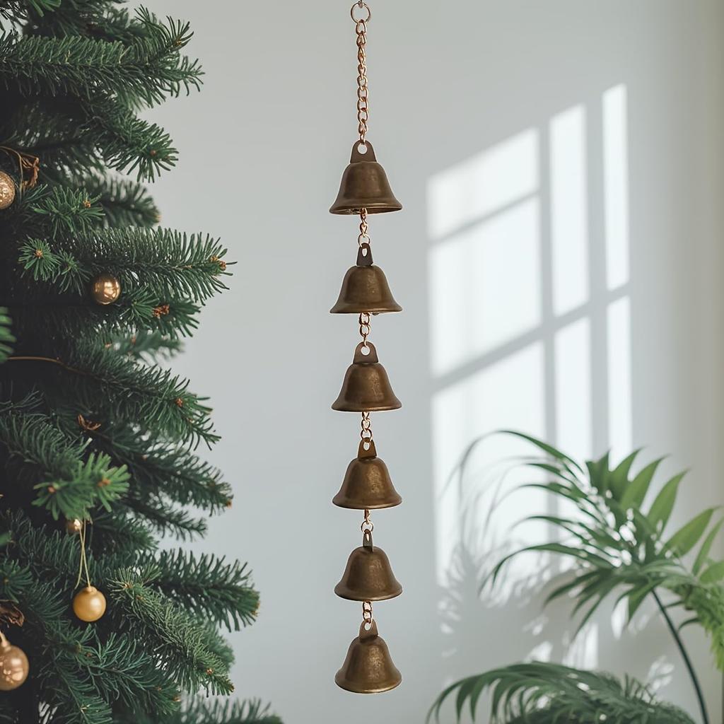Handmade Metal Wind Chime - Classic Country Iron Bell with Decorative Chain, Suitable for Courtyards, Gardens and Walls, Thanksgiving Home Decoration