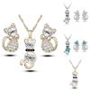 Cat 3pcs Crystal Shaped Necklace Earrings Jewelry Set  Gift Teen Girls For Women
