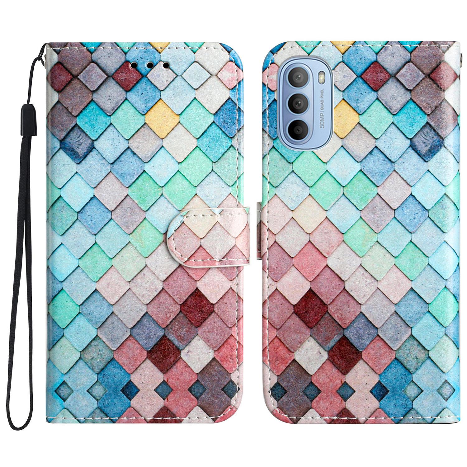 

Для Motorola Moto G31 4G/G41 4G Кошелек Чехол для Телефона с Рисунком Flip-чехол из ПУ Кожи с Подставкой Grids
