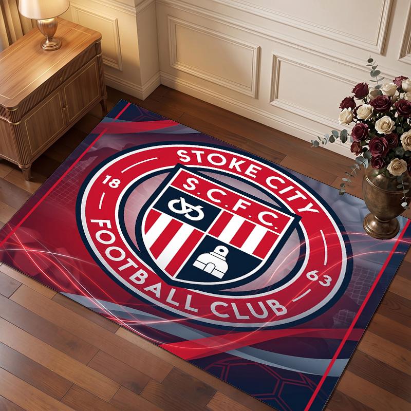 Stoke City Football Print Crystal Velvet Rug, Comfortable Water Absorbent Non Slip Indoor Floor Carpet