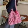 Sweet Canvas Plaid Bag College Style Cute Ruched Handbag Fashion Ruffle Shoulder Bag  Travel