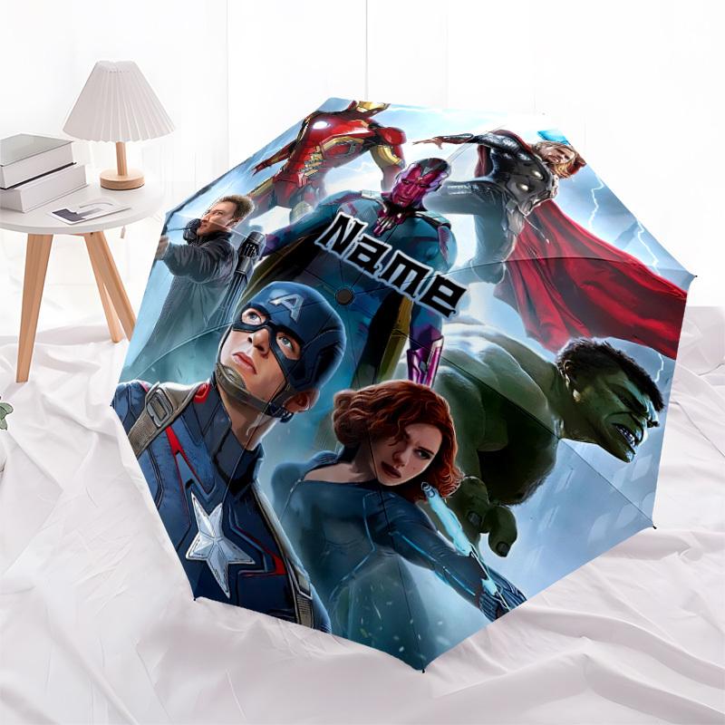 1 Stück Avengers Superhelden Personalisierter Name Automatischer Faltschirm, Langlebiger Kunststoff & Eisen, Leicht für den Täglichen Gebrauch im Freien S1230011