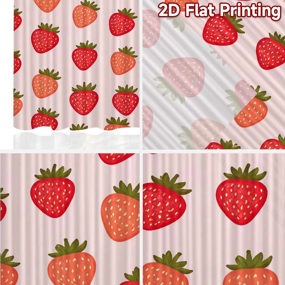 2D FLAT PRINTING 2pcs Curtains (Without Rod) Red Strawberry Illustrations Contemporary Modern Curtains Yarn Curtains Outdoor