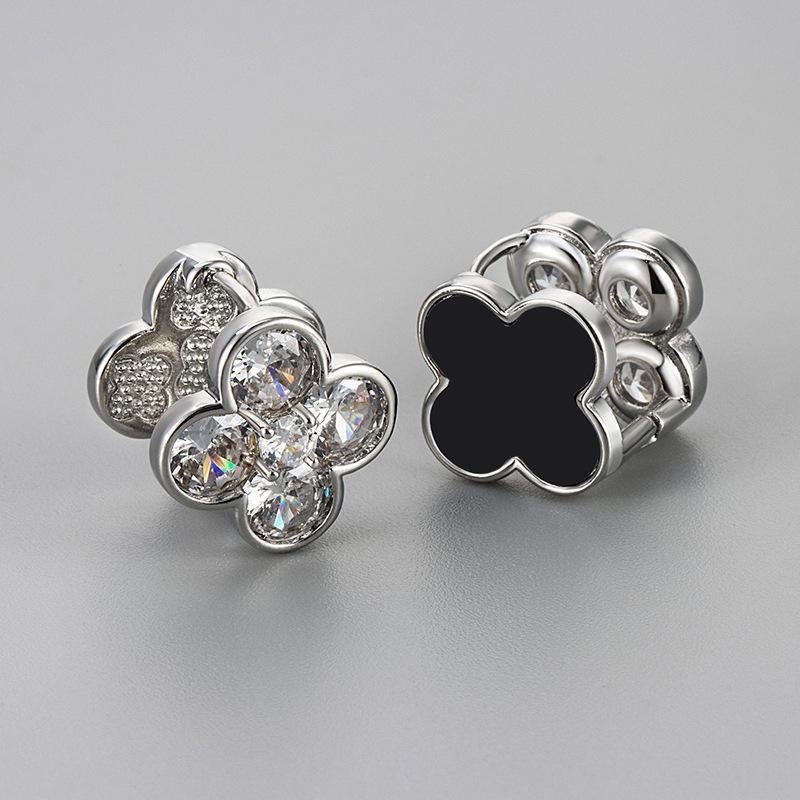 Новые серьги  Четырехлистник  Изысканные серьги с цирконами Реверсивные серьги Стильные и элегантные женские серьги copper