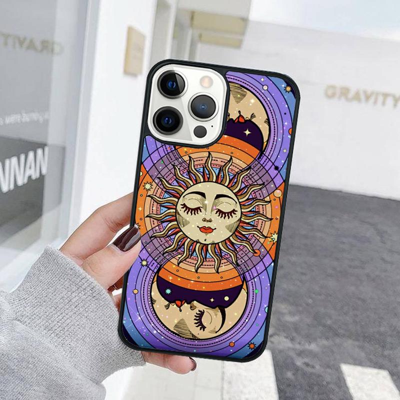 Black Frosted Hand Holding Sun Moon Face Phone Case For iPhone 17 Air 15 16 Cover 11 13 14 Pro Max 12 Plus Max XR