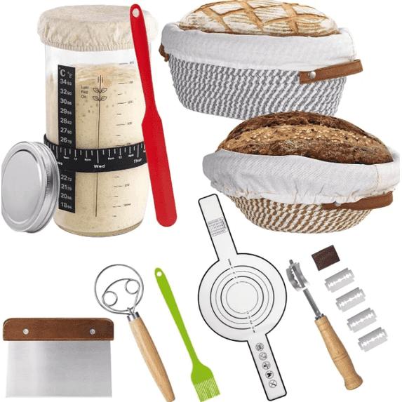 

Sourdough making kit, bread proofing basket, baking supplies (10 pieces)