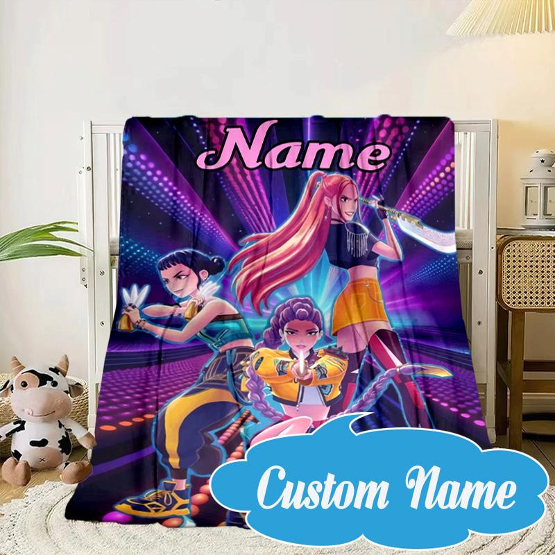 Custom Name KPop Cartoon Blanket bed sofa Blanket Flannel Blanket for Camping, Hiking, Picnic Essentials,gift for Fan family