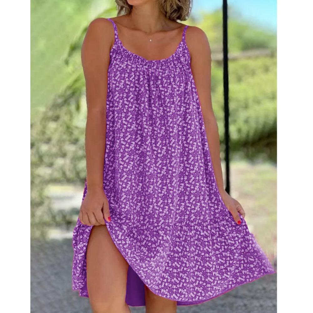 JPNTKY Women's Fashion Summer Spring Floral Print Sleeveless U-Neck Casual Dresses