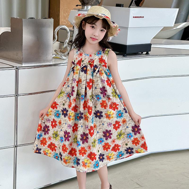 Girls' Trendy Korean-Style Summer Print Dress 2025 - Lightweight Sleeveless for Kids