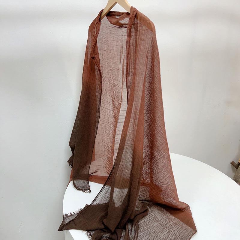 Retro Gradual Change Brown Cotton Scarf Plus Women'S Literary Thin Large Shawl Summer Neck Silk Scarf