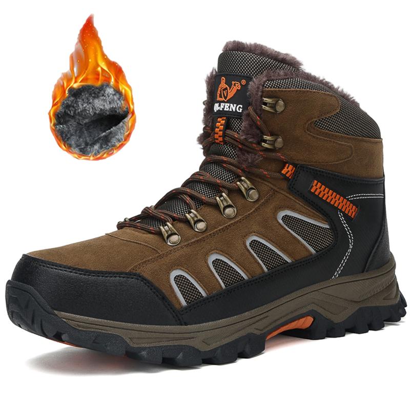 39-49 Winter Outdoor Waterproof Men's Snow Boots Mid-top Thick Bottom Plush Non-slip Wear-resistant Winter Large Size Snow Boots Winter Boots for Men
