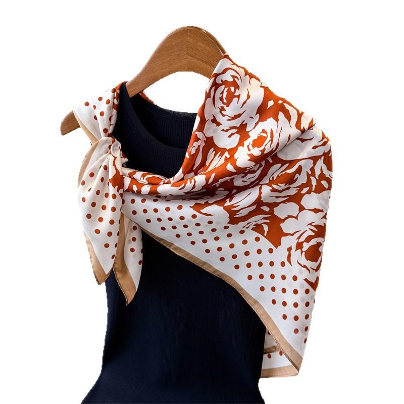 Retro flower simulation silk high-end large square scarf silk scarf printing travel shawl scarf sunscreen headscarf women's scarf