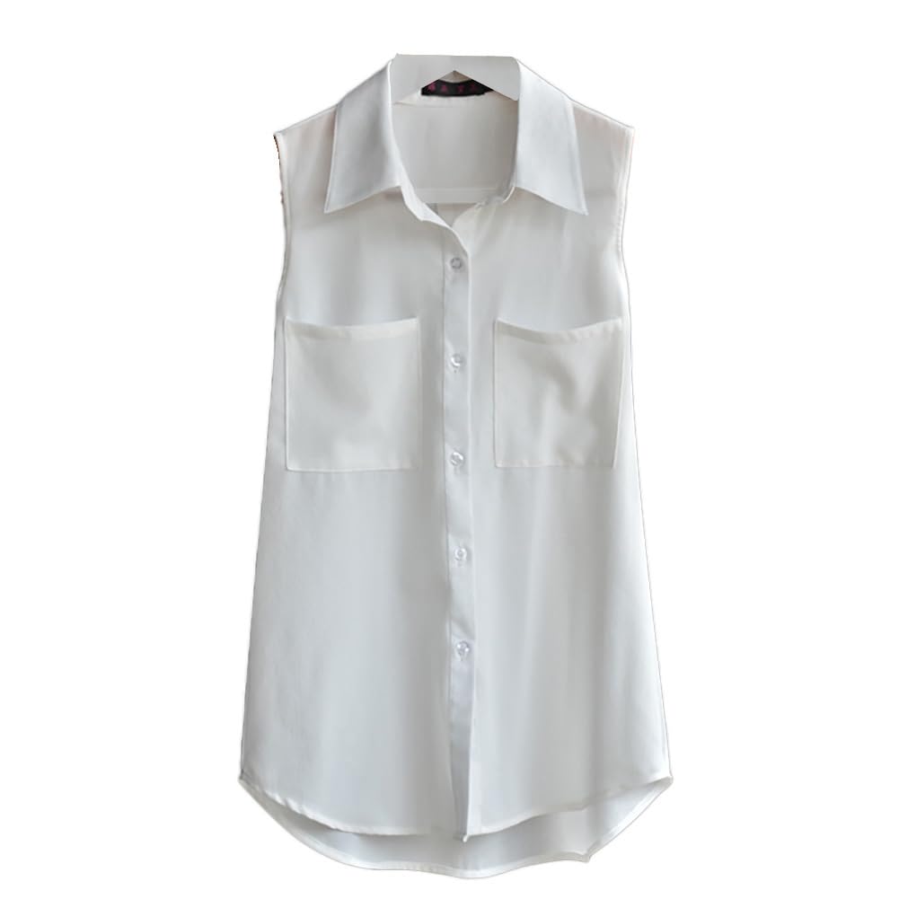 

Formanism Блузка без рукавов с шифоновым воротником приталенного силуэта женская (Белый, XL)