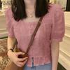 ZANZEA Women Casual Square Neck Short Sleeve Summer Patchwork Crochet Blouse