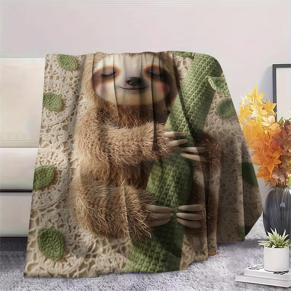 Knitted sloth hedgehog dog Print Flannel Blanket,High quality Comfortable for All Seasons,Home Decor,Warmth and Comfort,Perfect for Christmas Gifts
