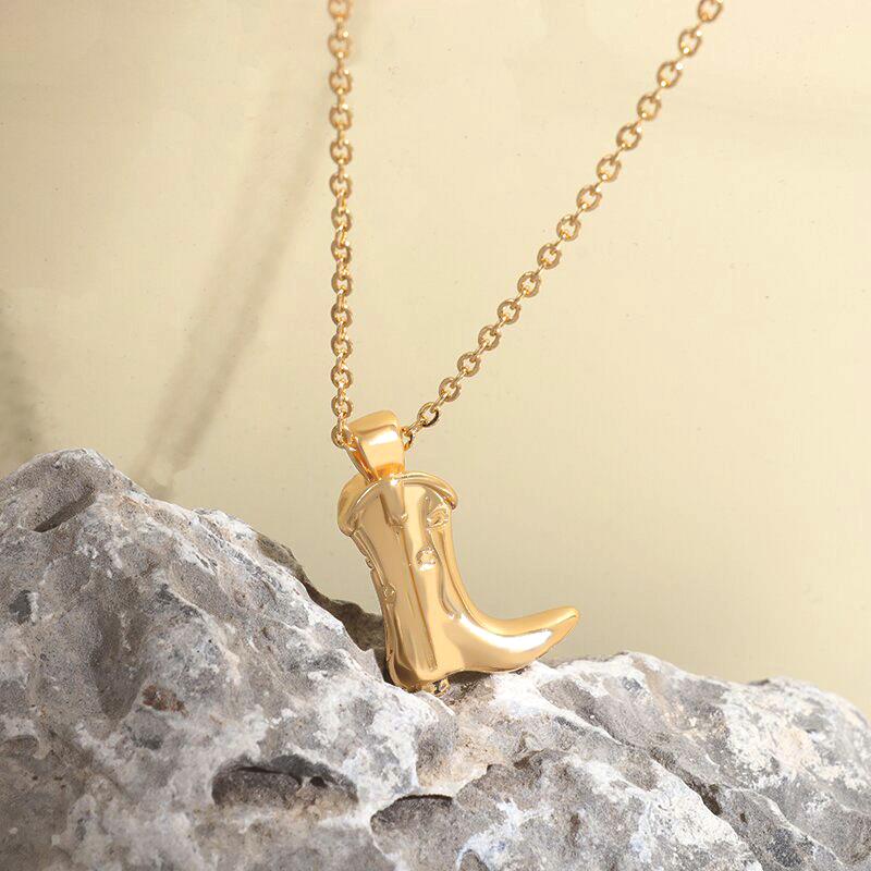Hip Hop Style Western Cowboy Boots Copper Pendant Necklace for Men and Women Fashion Clavicle Chain Jewelry Gift