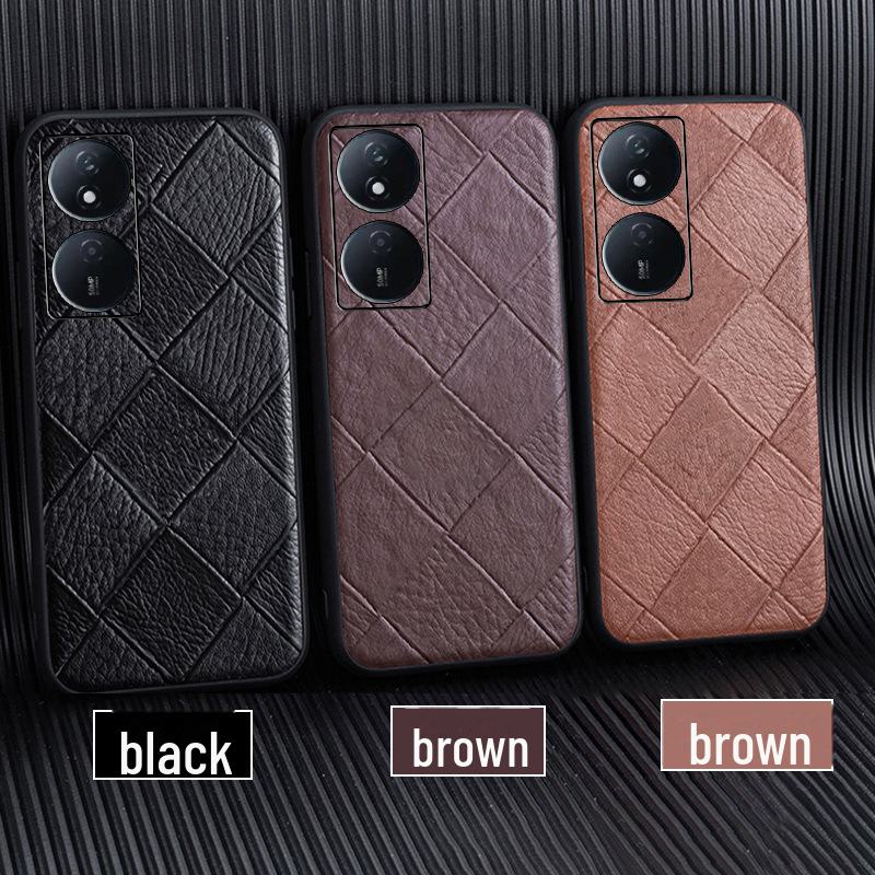 

Кожаный защитный чехол Honor Play 50 с ромбовидным узором из коровьей кожи, всесторонняя защита Honor Play 50 Plus кофейный