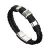 Fashion Mens Dual Layer Braided Faux Leather Magnetic Clasp Wrist Bracelet Gift