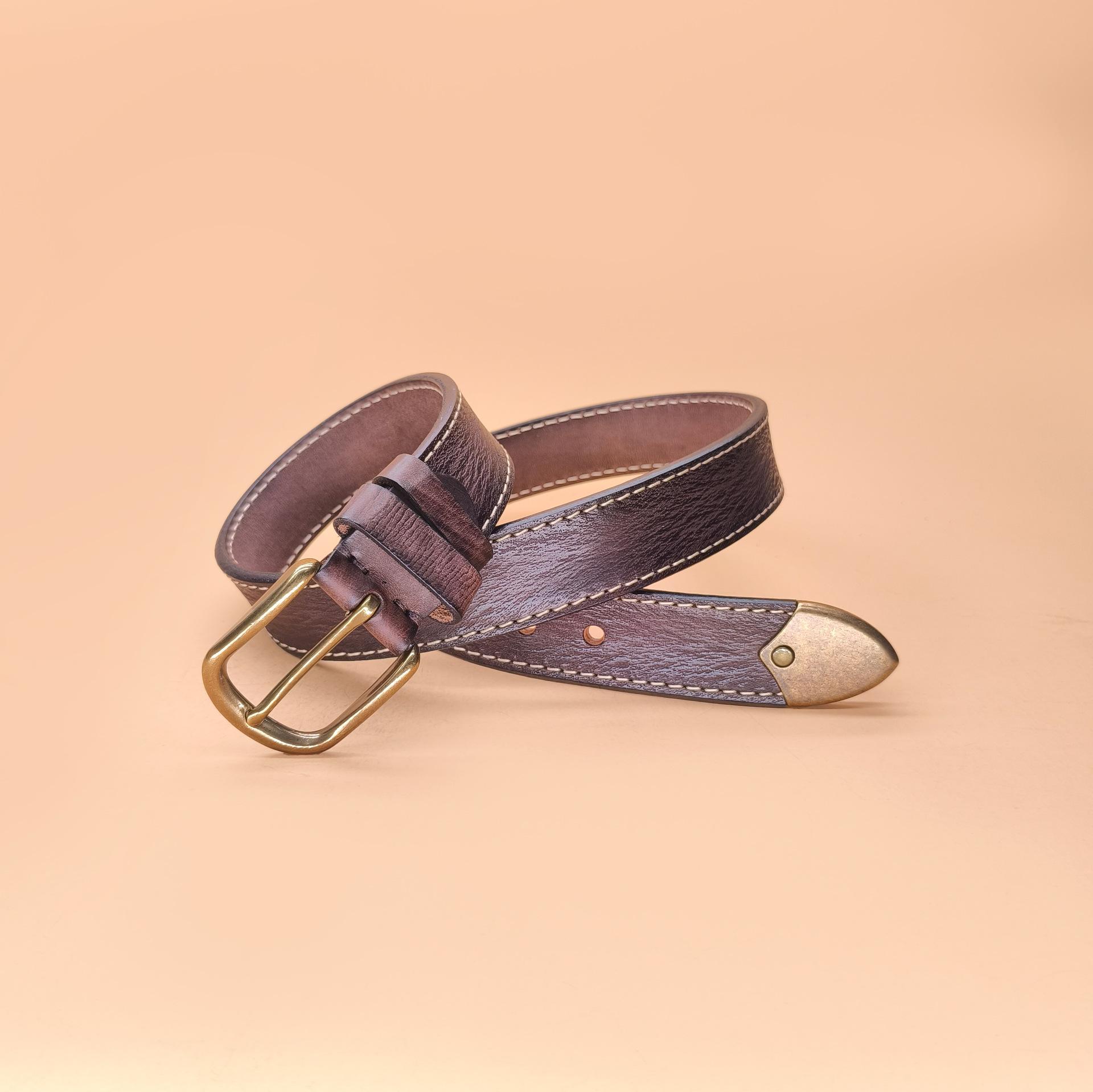 

Ремень Retro Trend с утолщенной пряжкой из кожи первого слоя для мужчин с двусторонним узором в виде дерева и линий автомобиля 110cm-130cm темно-коричневого