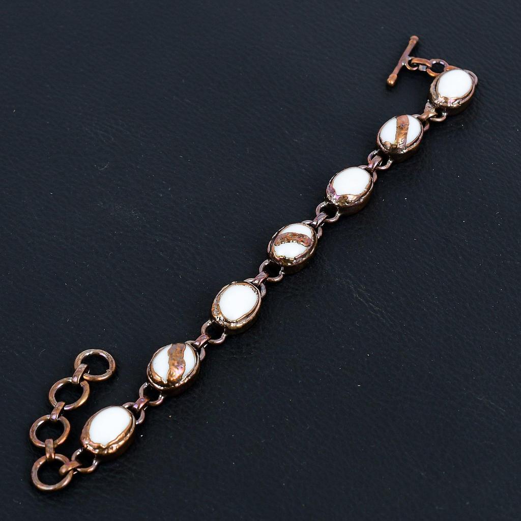 White Coral Bracelet, Handmade Gemstone Bracelet, Copper Electroformed Antique Jewelry, For Engagement Gift