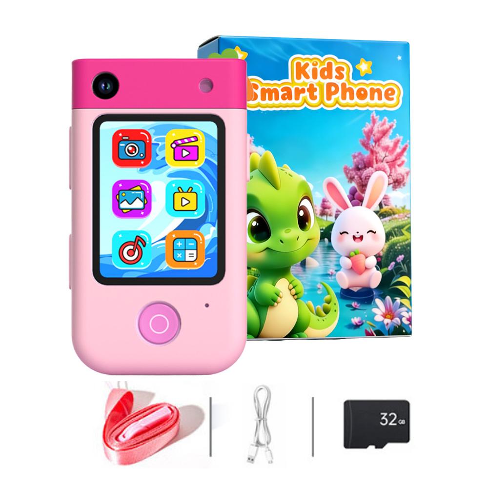Детский умный телефон-игрушка, Игровой телефон с сенсорным экраном и вращающейся 48-мегапиксельной камерой, Обучающая игра и музыкальный плеер, Рождественский подарок на день рождения 3+ розовый
