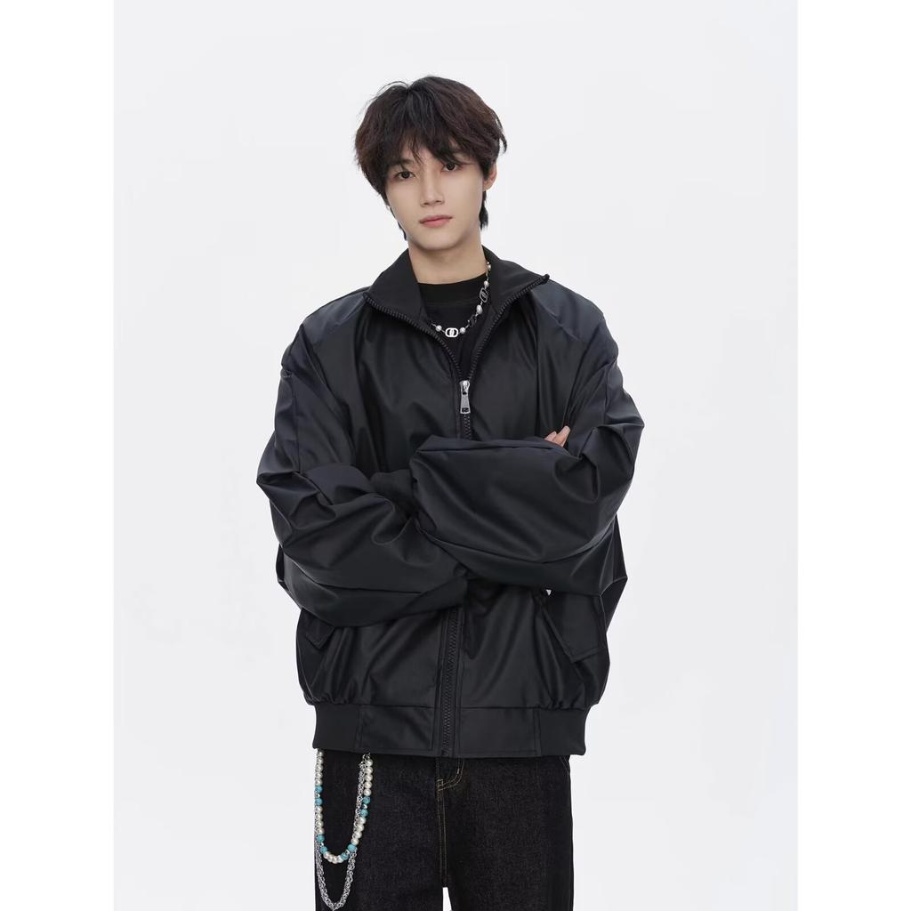 Jarní a podzimní PU Pánský elegantní kabát Ins Značka High Street Fashion Hong Kongský styl Japonský styl Harajuku Korejský styl Trendy Volná bunda