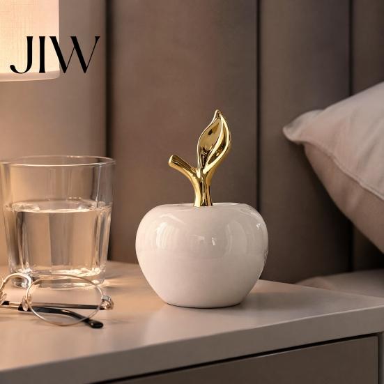 Modern Minimalist Home Decor Resin Apples Figurine with Leaf, Fruit Ornament, Smooth Glazed Sculptures Arts Crafts Desk Office Decor, Housewarming
