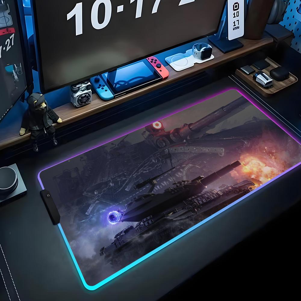 World of tanks Tappetino per Mouse RGB Tappetino per Mouse da Gioco Grande Tappetino LED Tappetino per Scrivania PC Tappetino per Mouse Luminoso Tappetini Grandi per Tastiera Tappeto da Tavolo Con