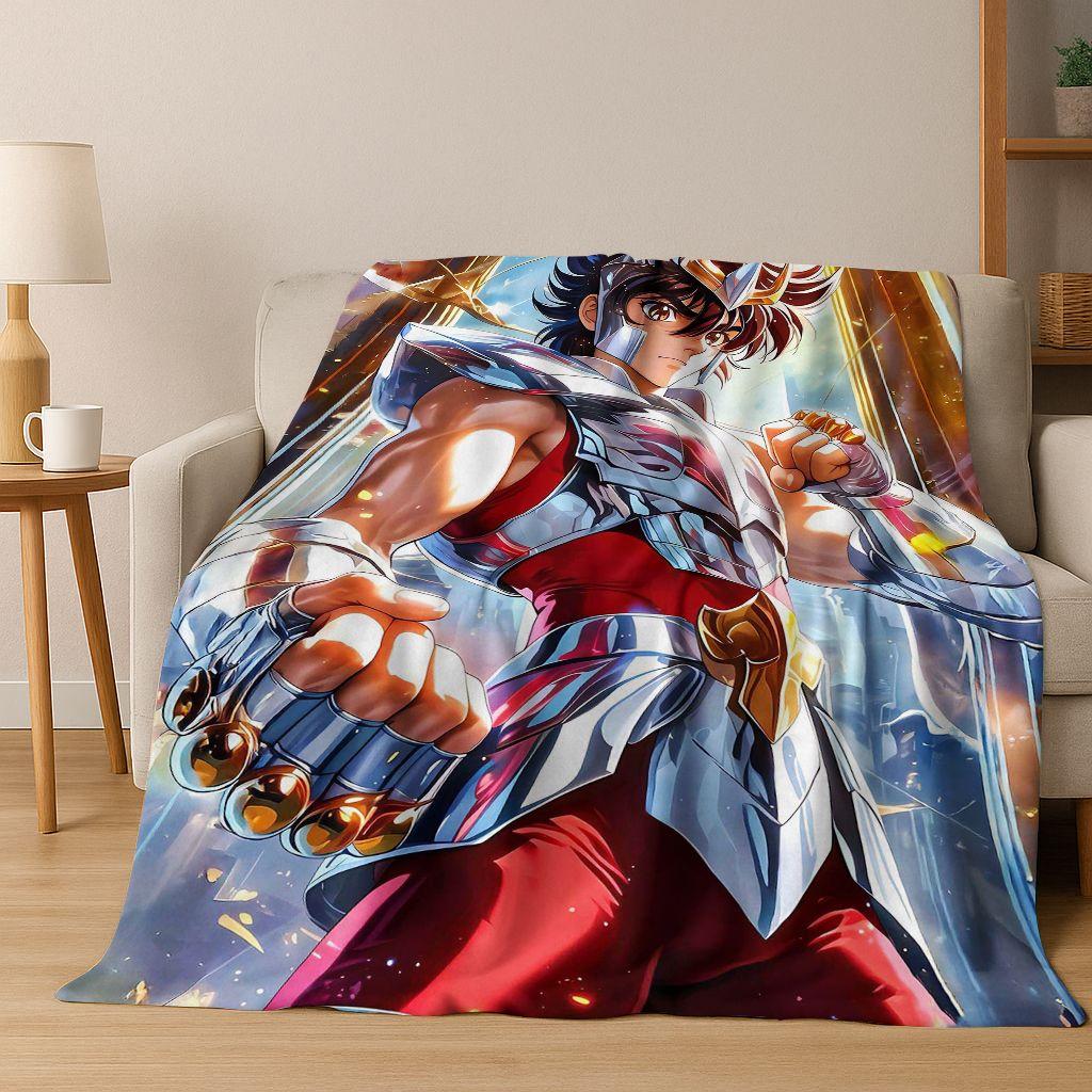 Retro Anime Saint Seiya Gold Saint Cartoon Flannel Blanket,Cozy Soft Throw Blanket for Home Bedroom Bed Sofa Picnic Cover Kids