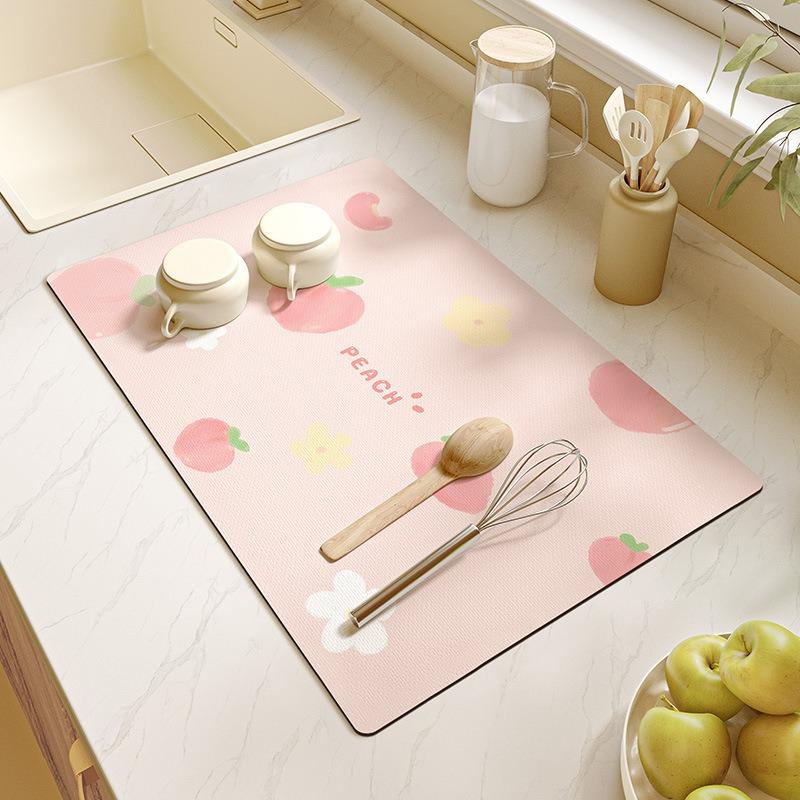 Orange Pattern Drying Countertop Drain Pad Placemats for Table Coffee Table Decor Coasters Table Mats Kitchen Accessories