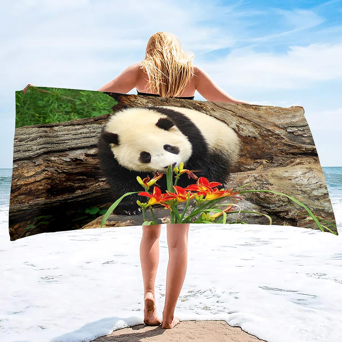 Microfiber Beach Towel,Panda Print Lightweight Quick-Dry Bath Towels Sand Free Beach Towels Light Travel Blanket Soft Bath Towel W30*H60(CM)