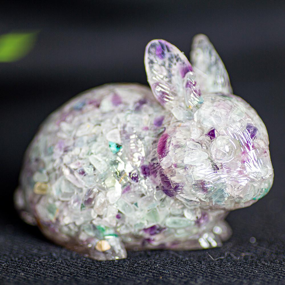 Natural Crystal Resin Bunny Figurine For Home Decor And Gift Giving