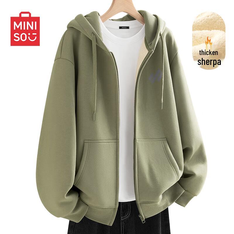 

MINISO Men s Heavyweight Lamb Fleece Hooded Zip Hoodie 4XL