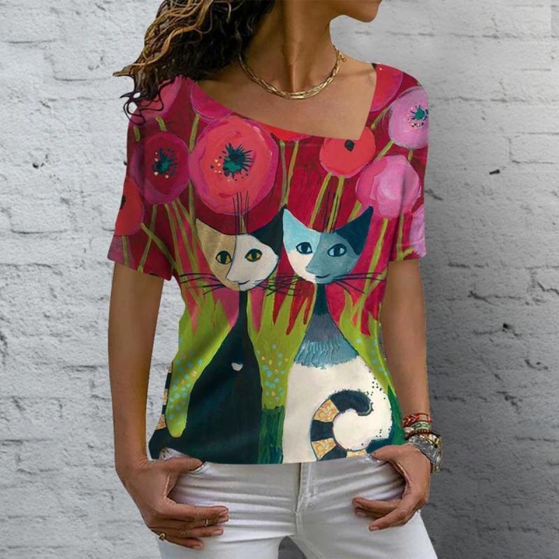 Модные женские футболки с 3D-принтом с анимированным котом — фото 10