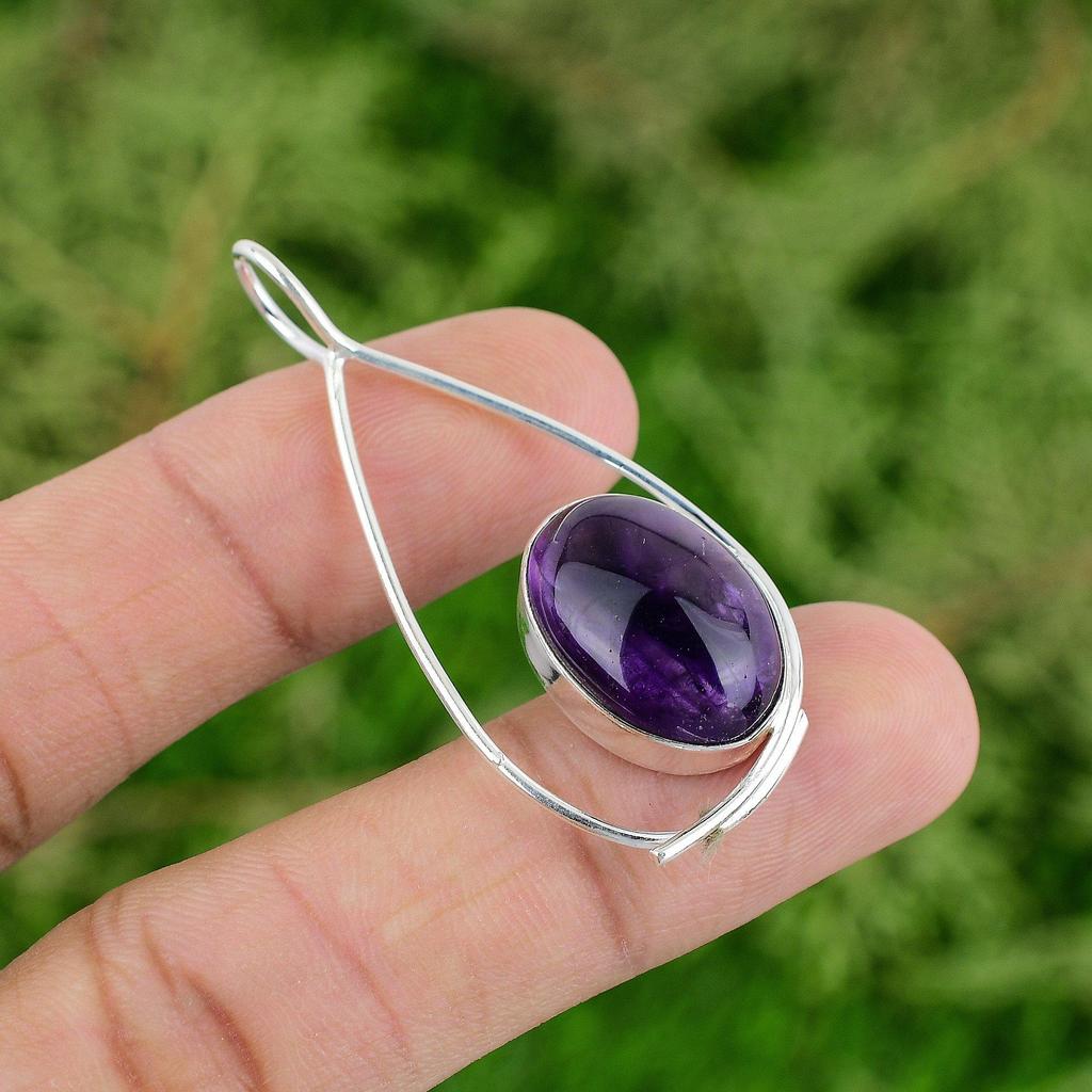 Daughters Day Deal Natural African Amethyst Trendy Pendant 925 Sterling Silver