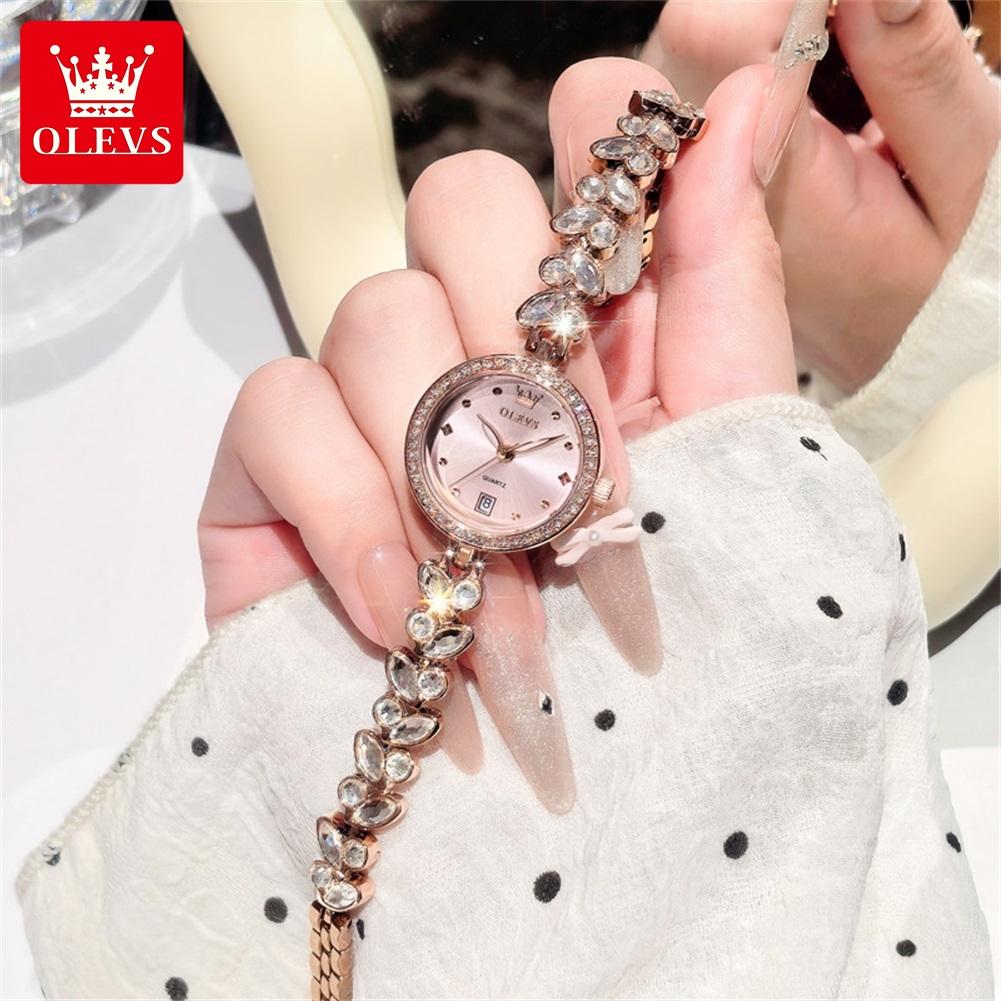 OLEVS Full Diamond Quartz Watch for Women Elegant Fashion Luxury Waterproof Ladies Bracelet Wristwatch Original Woman Watch 5679