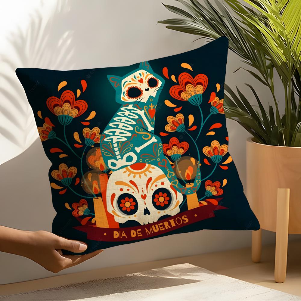 Festival D-Dia De Muertos 1 Pillow Case Linen Cushion Covers For Decorative Sofa Home Pillows Case Car Chair Pillows Cases
