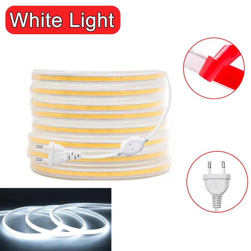 

Светодиодная лента 220 В с выключателем, яркие светодиодные ленты COB, водонепроницаемая лента для сада и комнаты, декоративная гибкая лента 1m