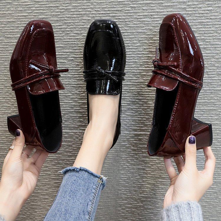Spring and summer new single shoes women's medium heel thick heel fashion British style small leather shoes women's soft-soled shoes women